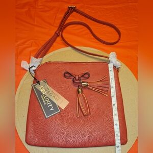 Vegan Crossbody Bag by Deluxity L.A. Red w/Front Tassels New w/Tags Lightweight
